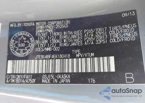 2014 Toyota Fj Cruiser z USA, uszkodzony, nr VIN JTEBU4BF4EK180418